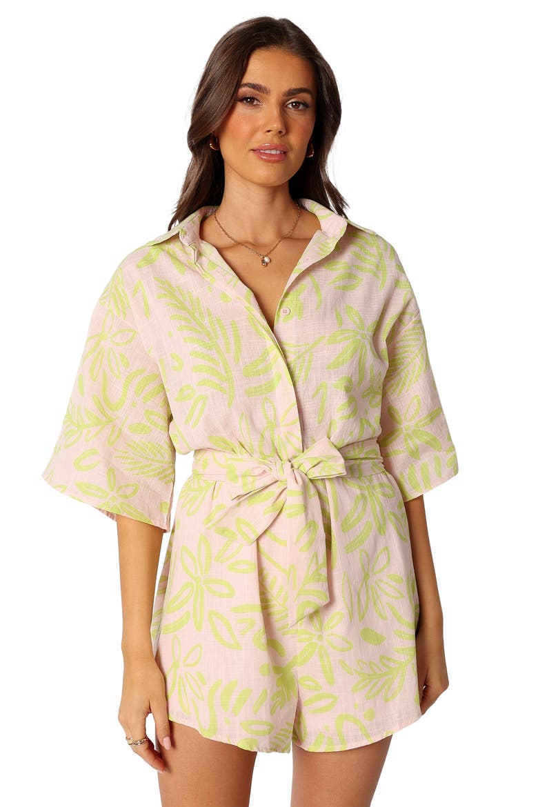 Dolce Tie Waist Cotton Romper, Alternate, color, CITRUS