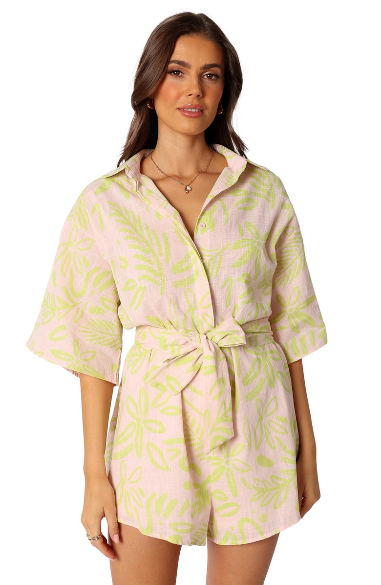 Petal & Pup Dolce Tie Waist Cotton Romper, Alternate, color, Citrus