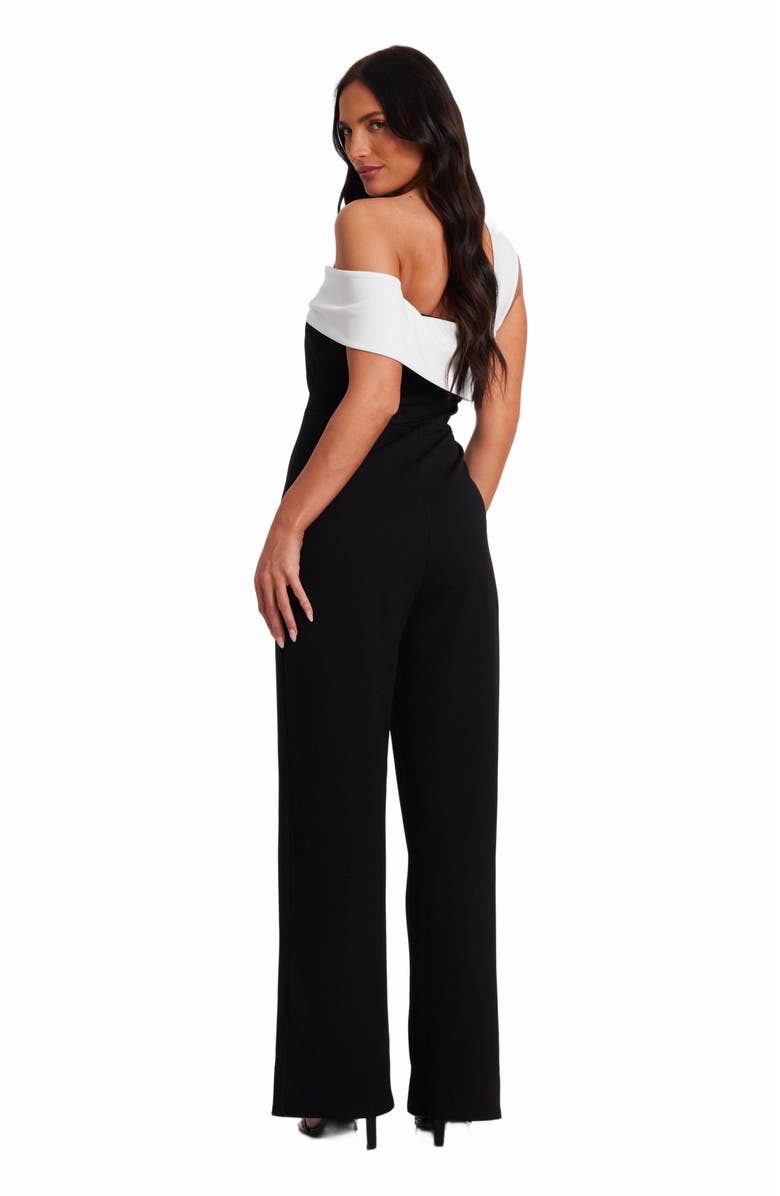 QUIZ Scuba Crepe Contrast Bardot Jumpsuit, Alternate, color, 