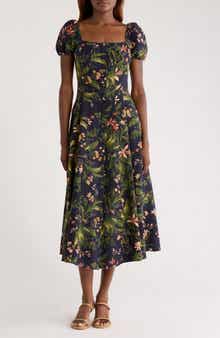 PAIGE Lindi Floral Silk & Linen Paneled Midi Shirtdress