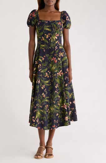 PAIGE Lindi Floral Silk & Linen Paneled Midi Shirtdress