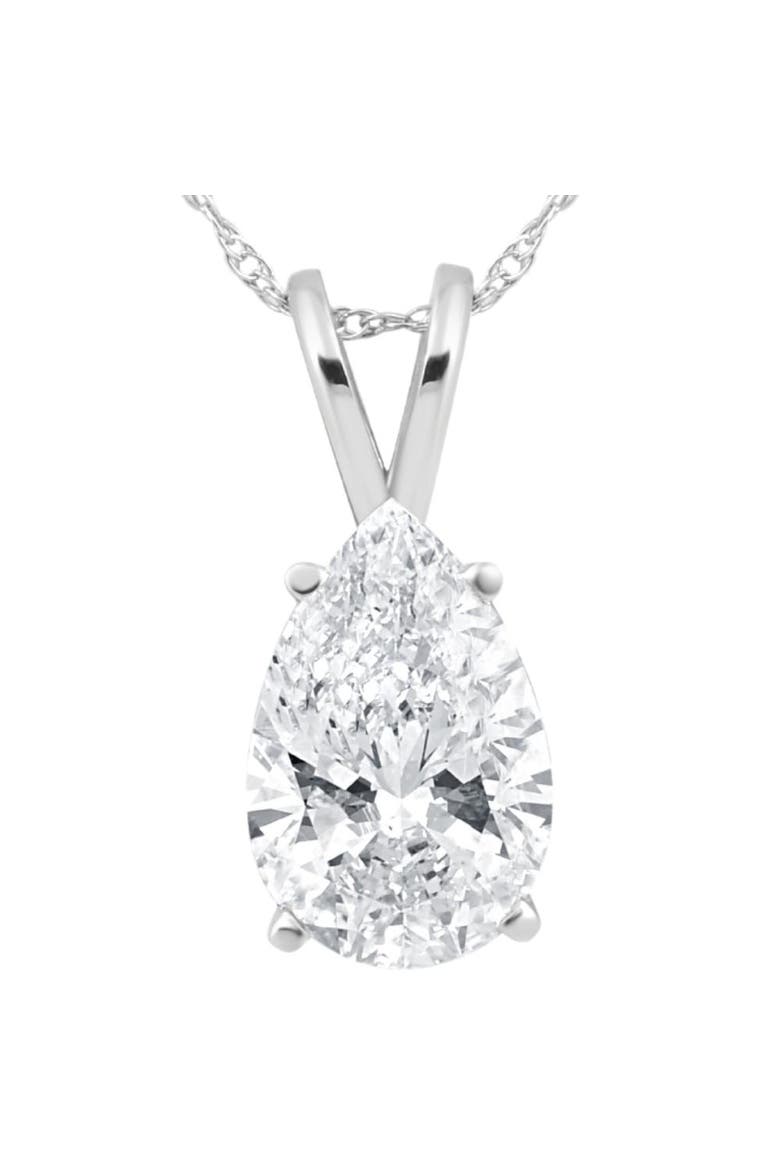 Certified 4Ct Pear Shape Solitaire Lab Grown Diamond Pendant Gold Necklace, Main, color, 14k White Gold