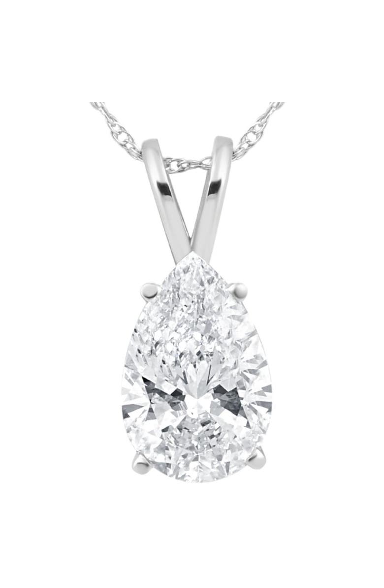 Bliss Diamond 3 Ct Pear Shape Solitaire Lab Grown Diamond Pendant 14k Gold Necklace, Main, color, 14K White Gold