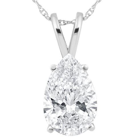 3 Ct Pear Shape Solitaire Lab Grown Diamond Pendant 14k Gold Necklace