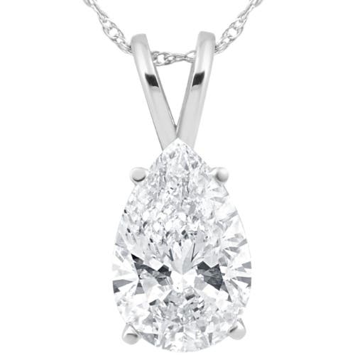 Bliss Diamond 3 Ct Pear Shape Solitaire Lab Grown Diamond Pendant 14k Gold Necklace In Silver