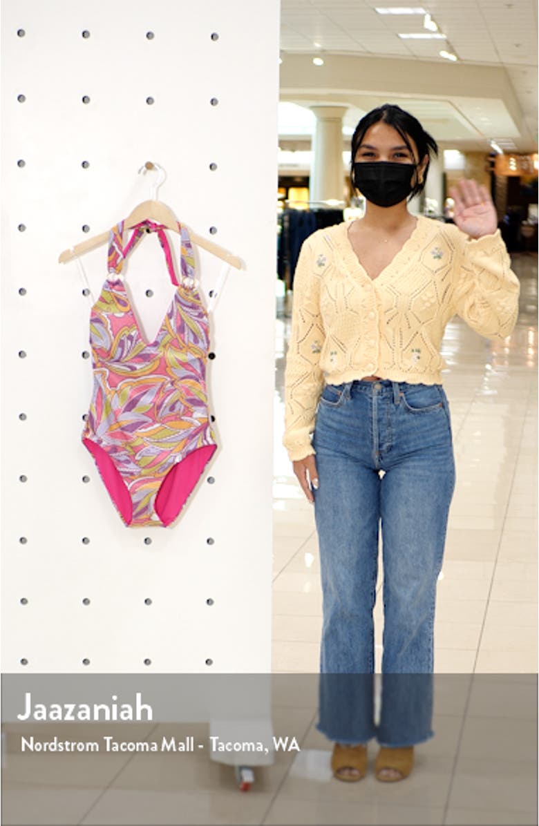 Psychedelica Nina Plunge One-Piece Swimsuit, sales video thumbnail