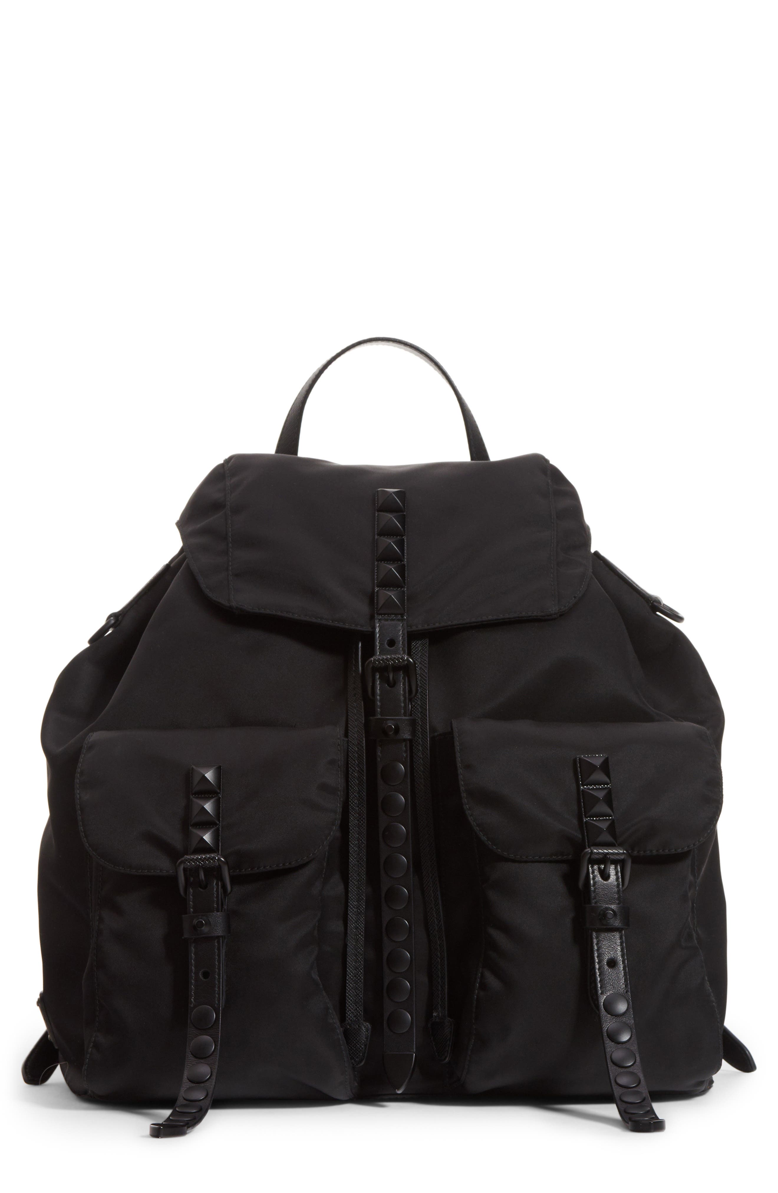 Studded Nylon Backpack, Main, color, NERO 1