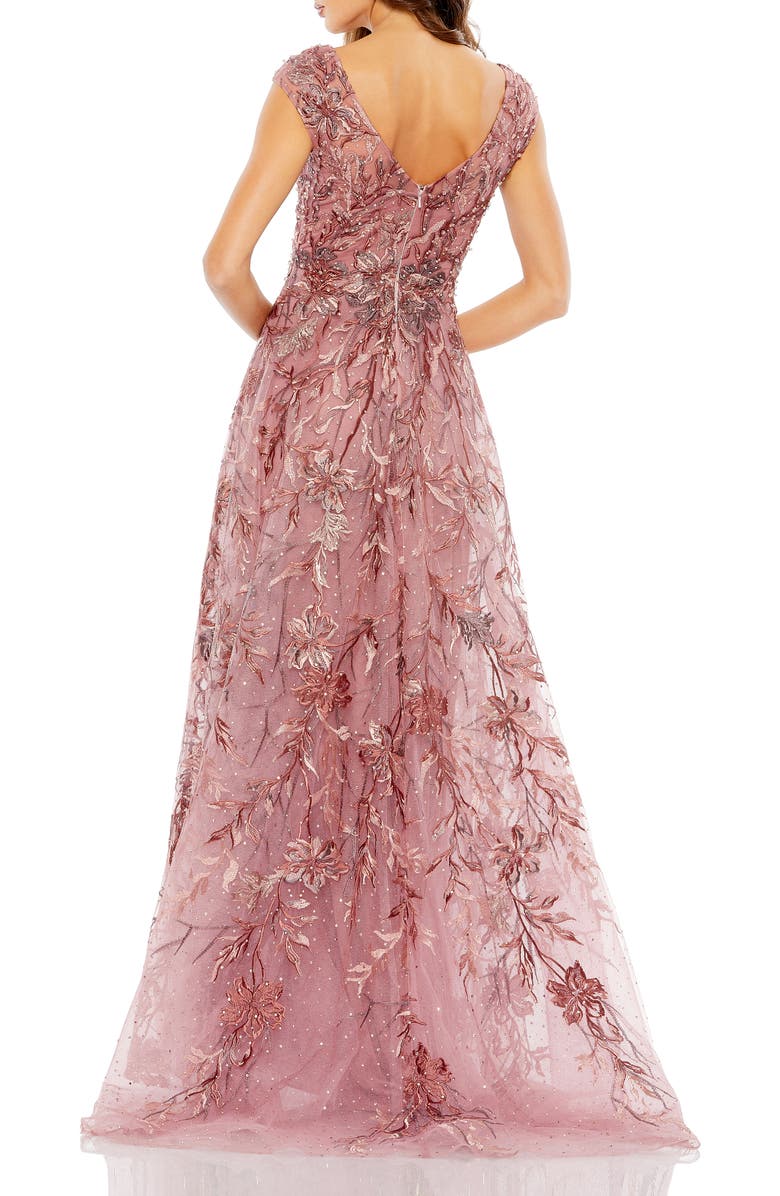 Mac Duggal Embroidered Illusion Cap Sleeve A Line Gown, Alternate, color, Cinnamon