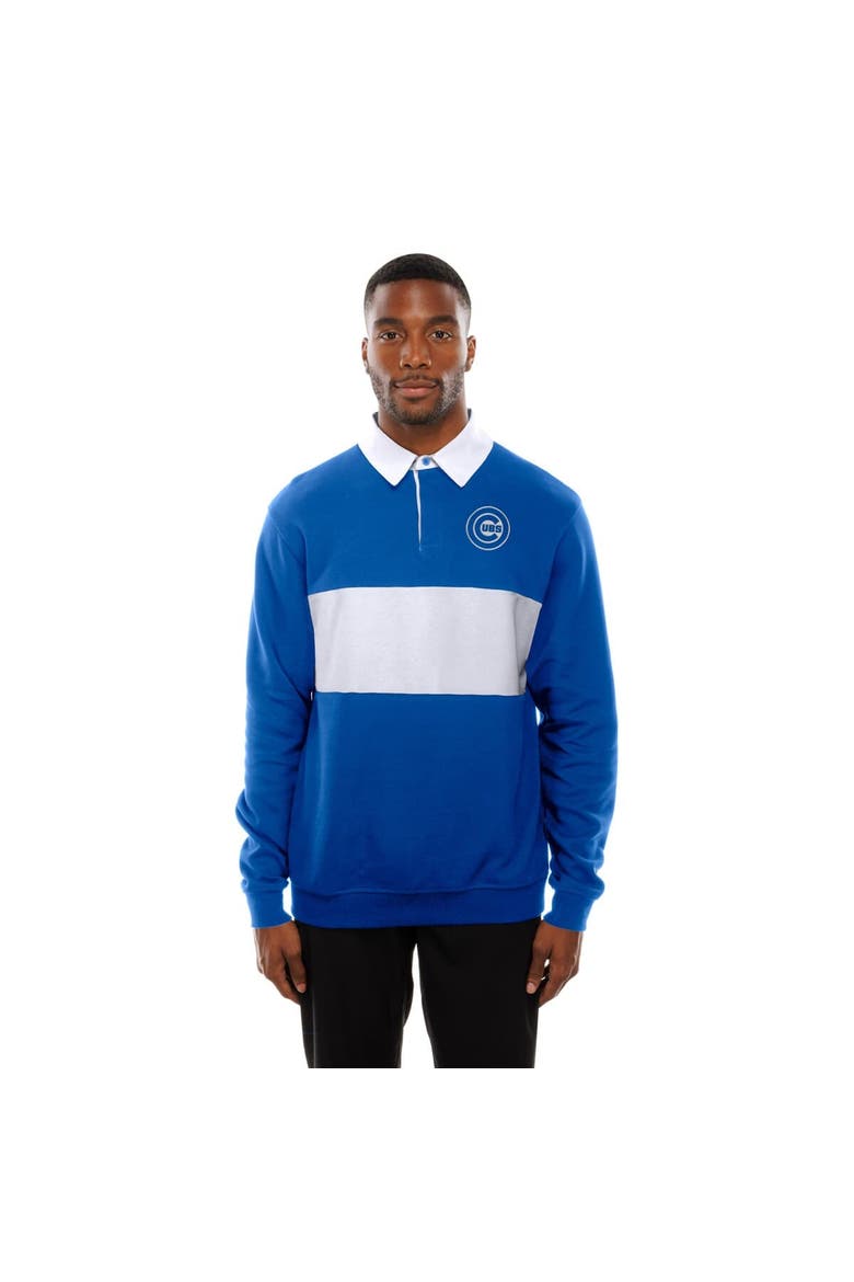 Men's New Era Royal Chicago Cubs Throwback Prep Colorblock Rugby Polo, Alternate, color, Royal