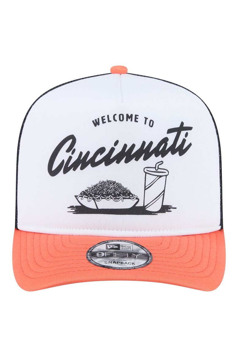 Men's New Era White/Orange Cincinnati Bengals Foodie 9FIFTY A-Frame Trucker Snapback Hat, Alternate, color, White