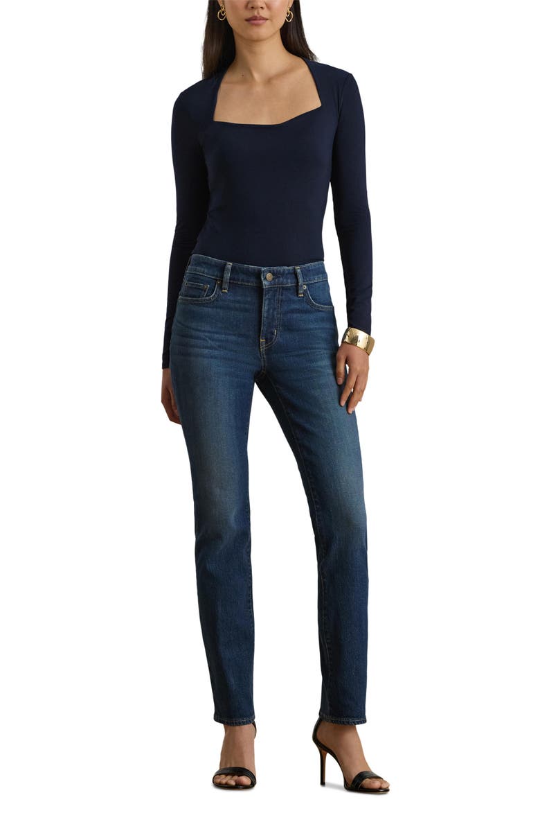 Lauren Ralph Lauren Stretch Jersey Square Neck Top, Alternate, color, Lauren Navy