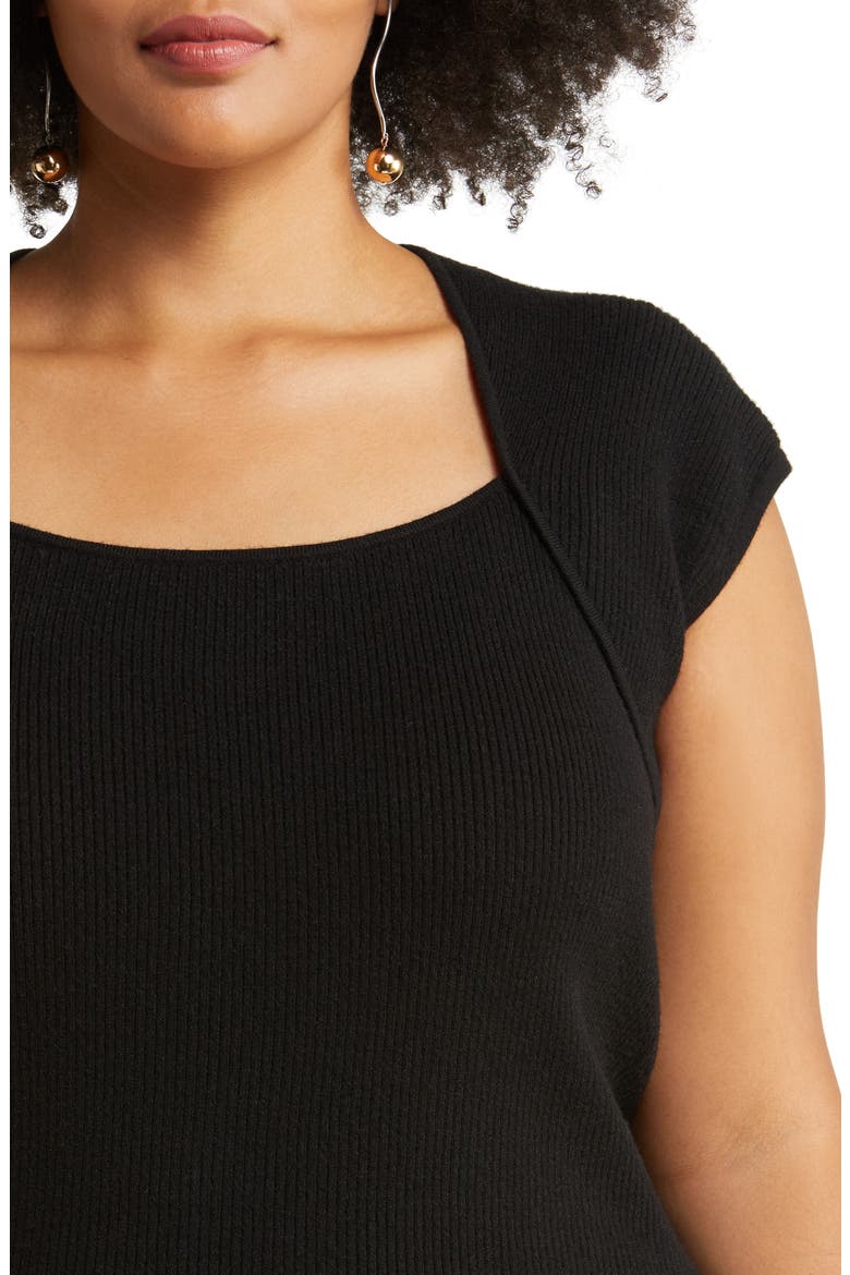 Cap Sleeve Envelope Neck Sweater, Alternate, color, BLACK