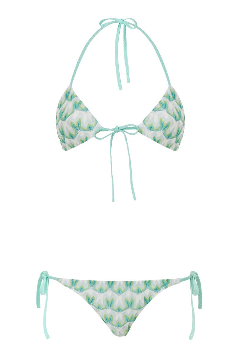 Triangle Bikini In Viscose With Floral Motif, Alternate, color, Green Multi