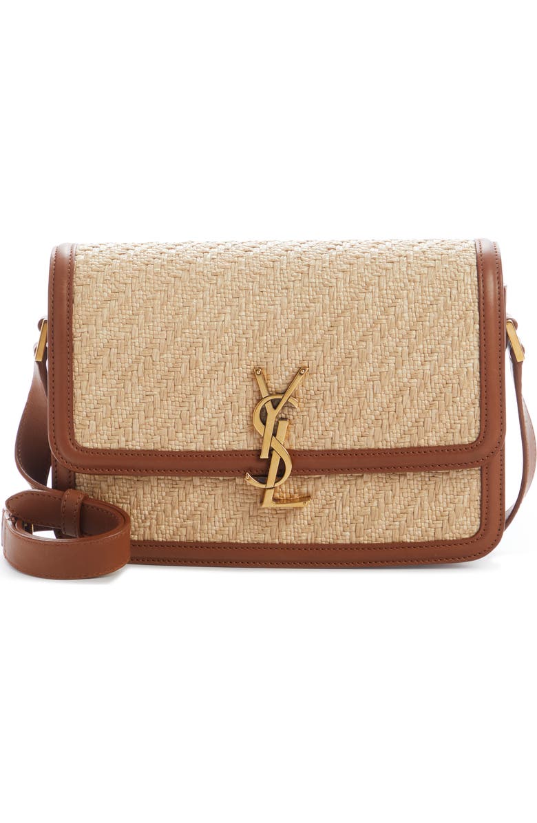Saint Laurent Small Solfernio Raffia Shoulder Bag, Main, color,