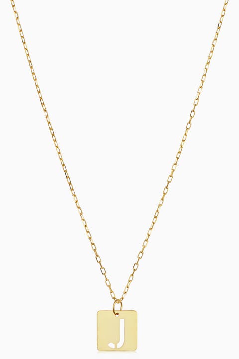 14K Gold Initial Tile Petite Necklace