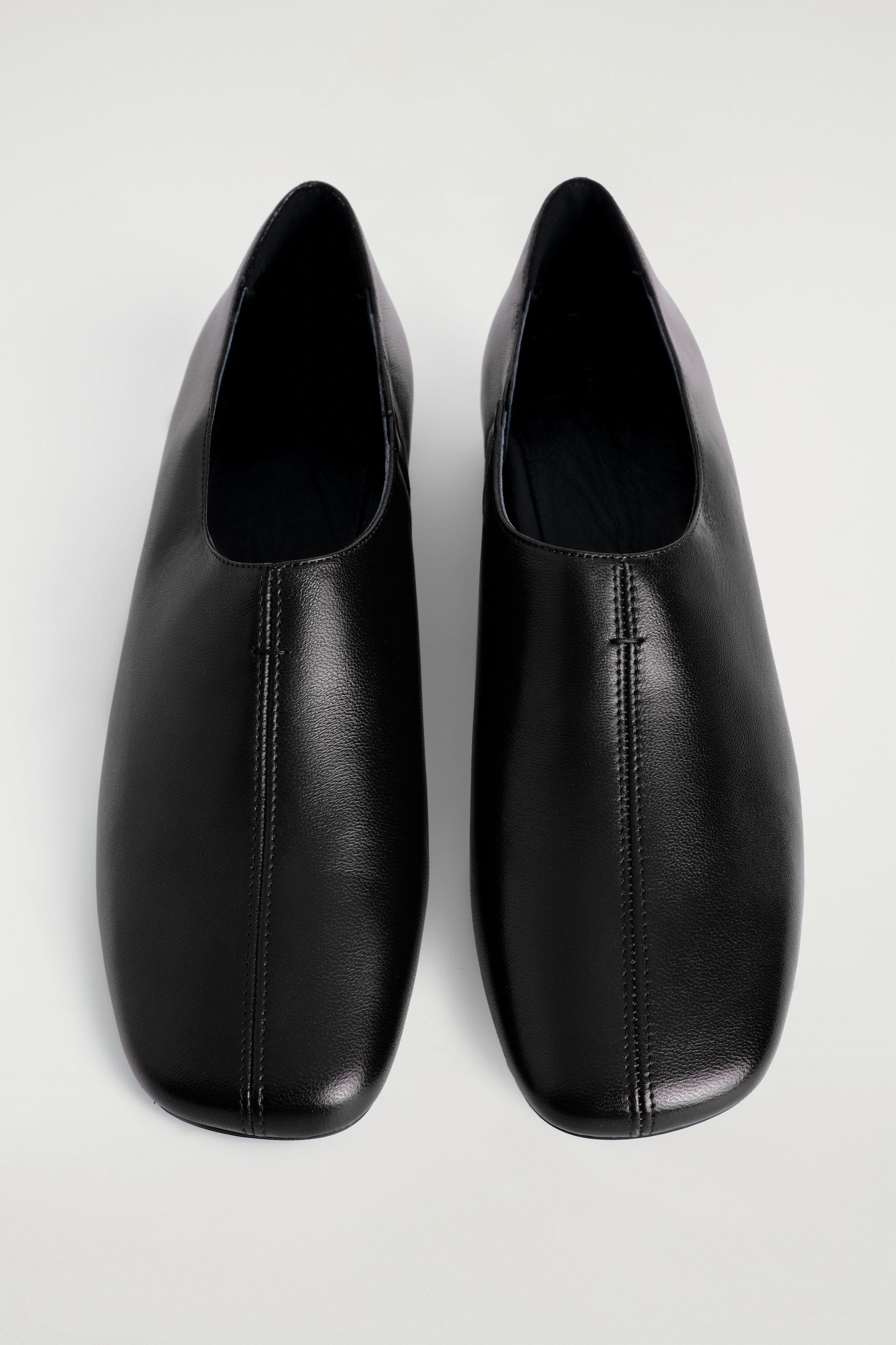 COS Square-Toe Leather Heeled Shoes, Alternate, color, Black