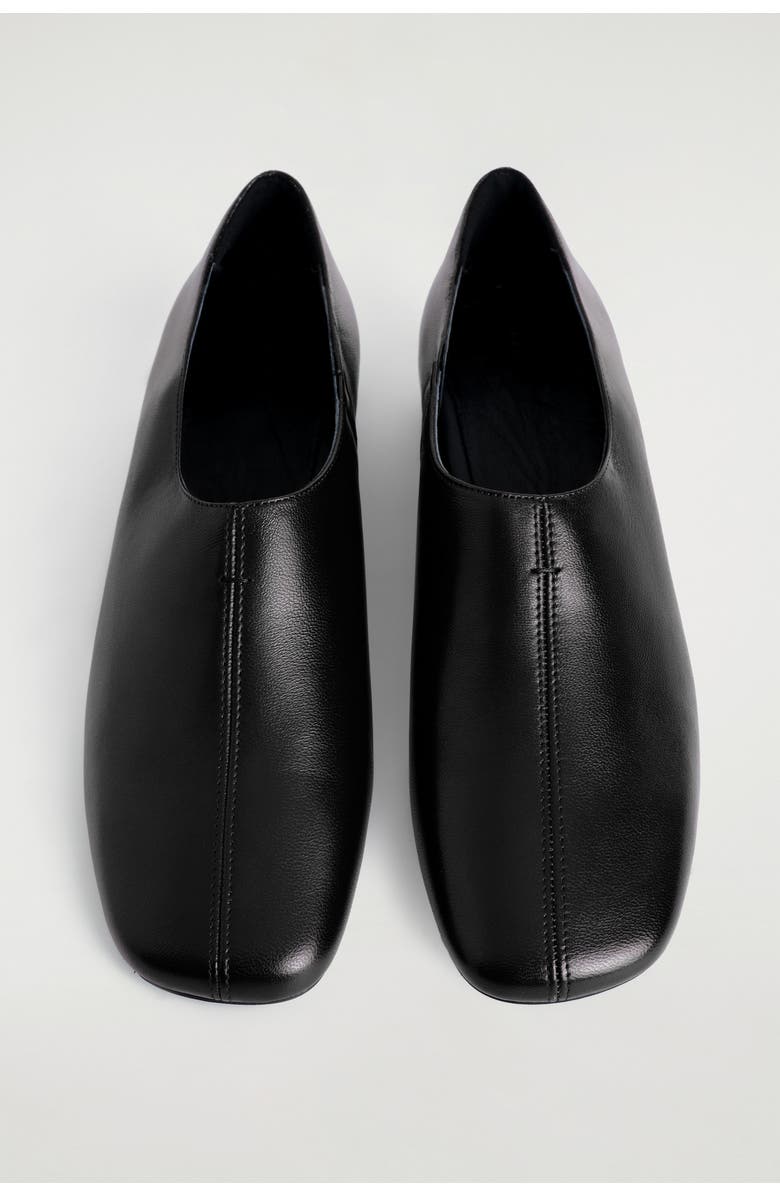 COS Square-Toe Leather Heeled Shoes, Alternate, color, Black