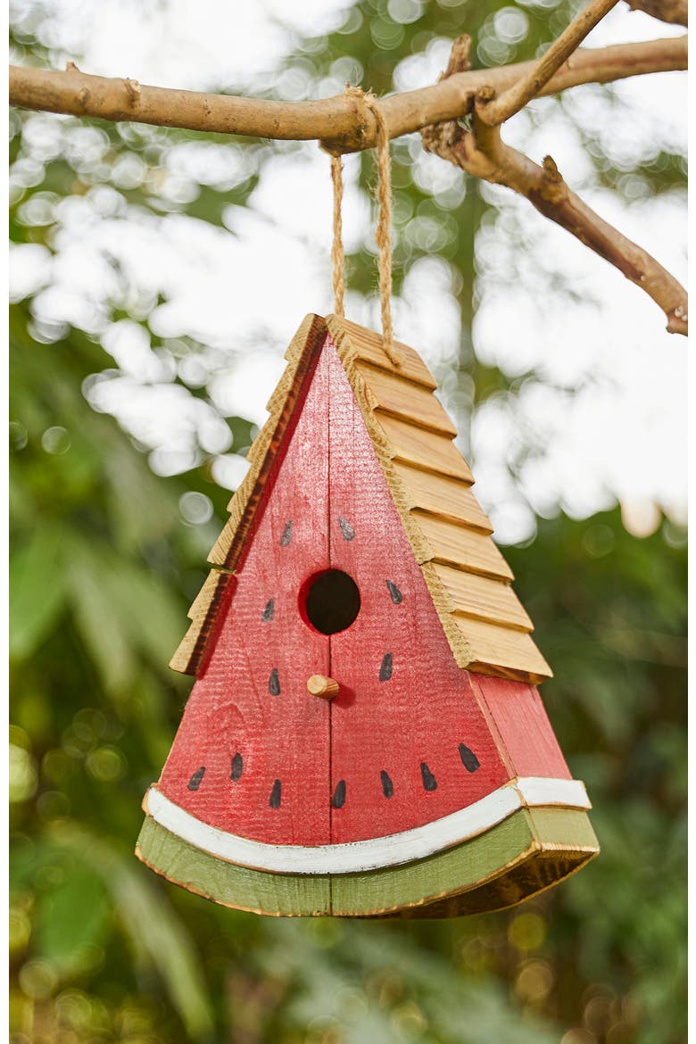 11"H Distressed Solid Wood Watermelon Birdhouse, Alternate, color, Red