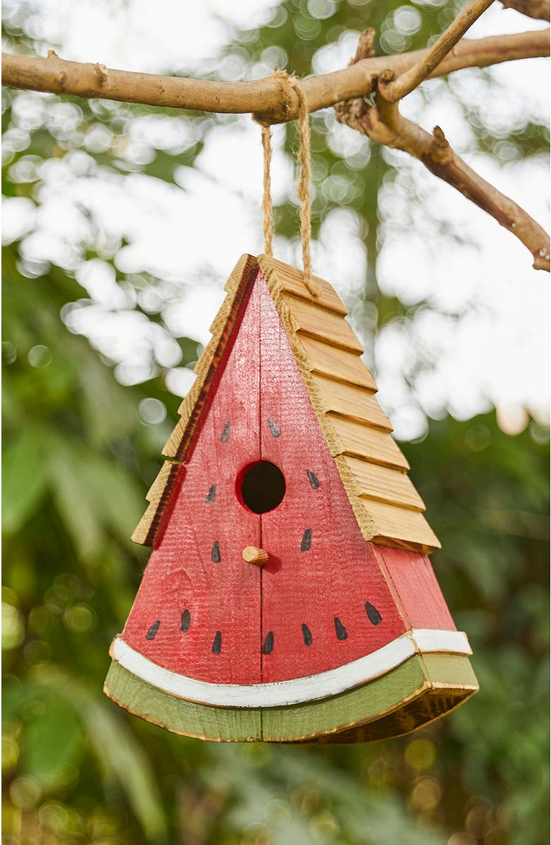 Glitzhome 11"H Distressed Solid Wood Watermelon Birdhouse, Alternate, color, Red