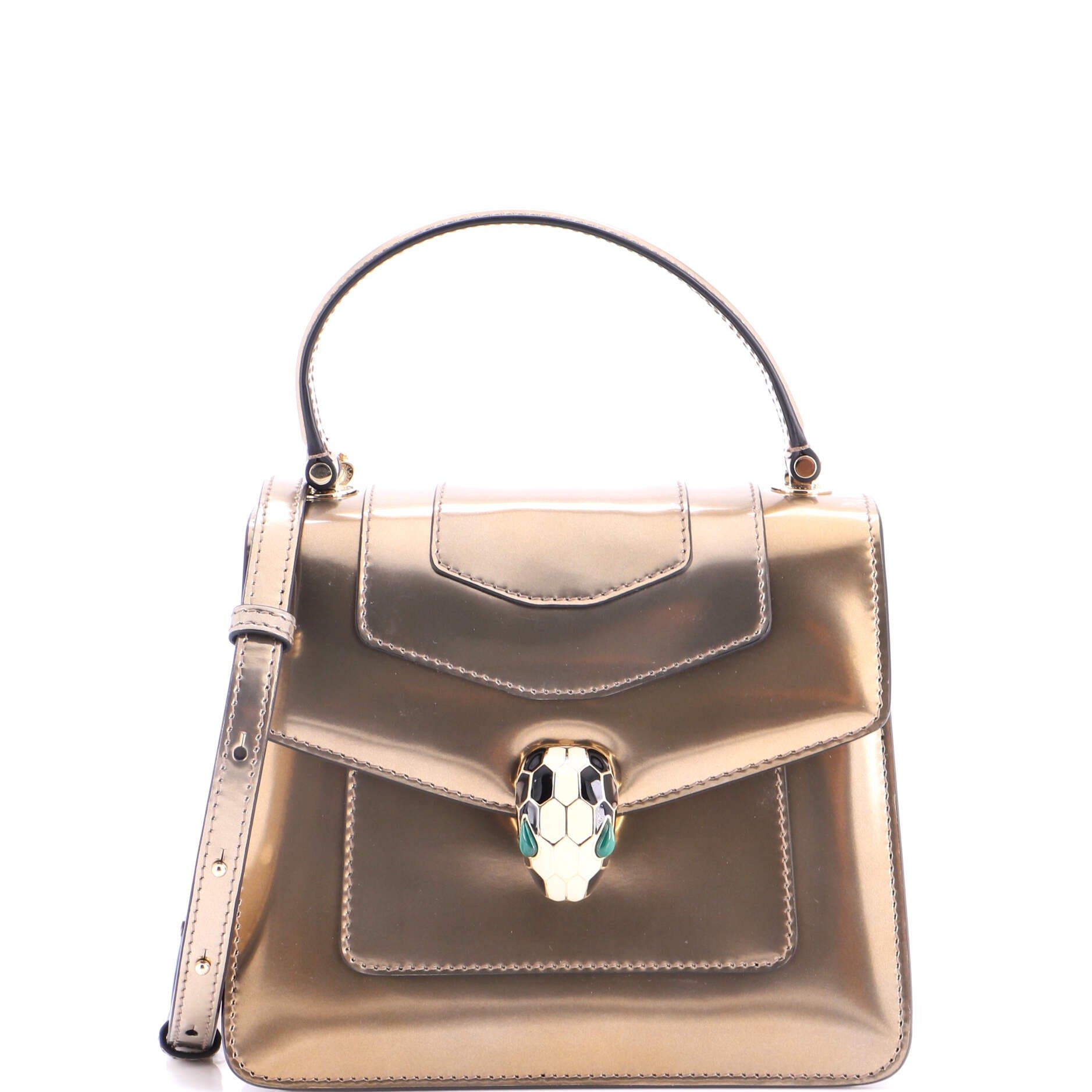 Serpenti Top Handle Bag Patent Small, Main, color, Metallic Gold
