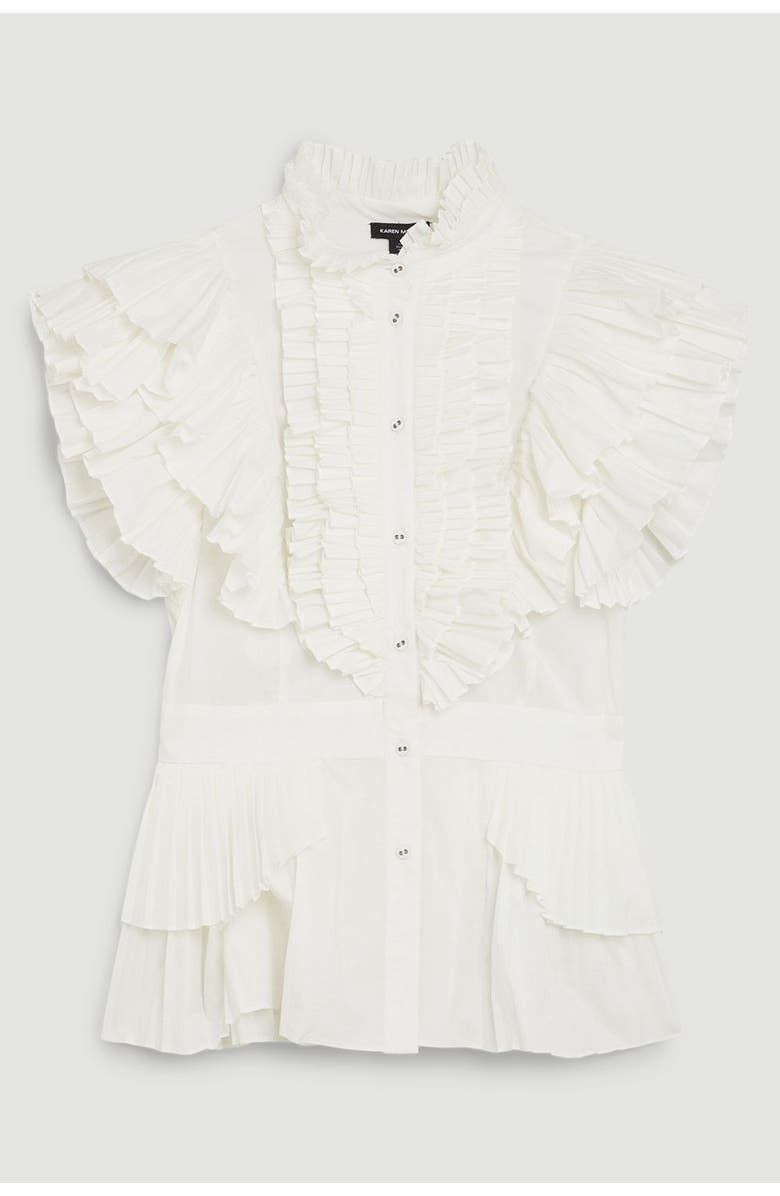 Karen Millen Sleeveless Pleated Ruffle Blouse, Alternate, color, White