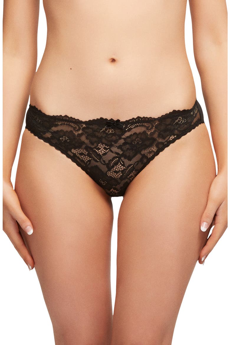 Cora Lace & Mesh Bikini, Main, color, BLACK