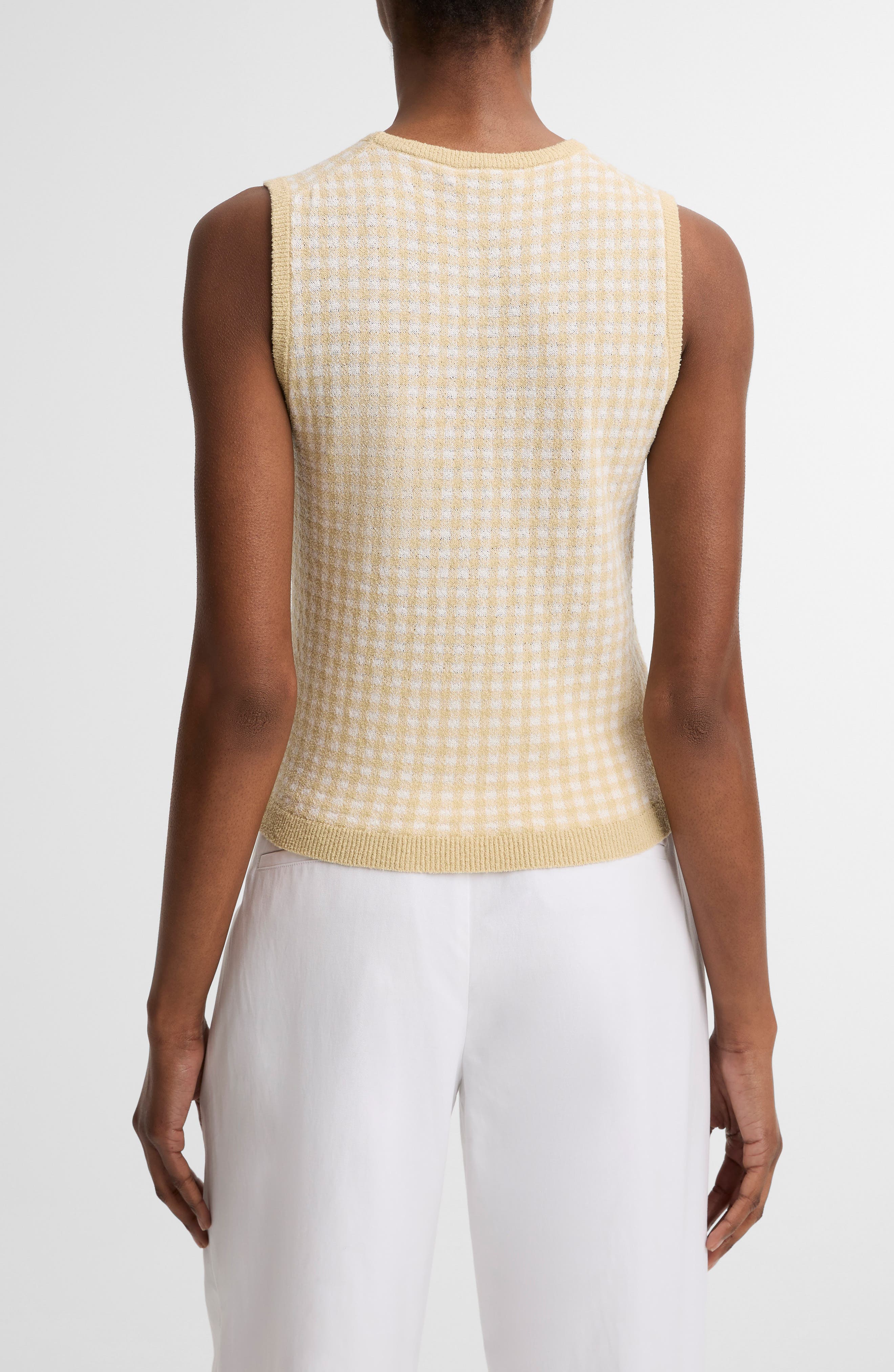 Gingham Check Sleeveless Wool & Cotton Blend Sweater - image 4