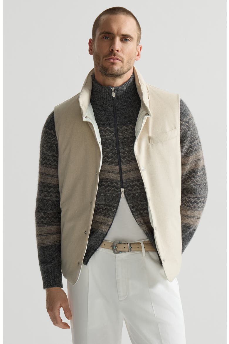 Bonded wool flannel down vest with detachable hood, Alternate, color, Sand