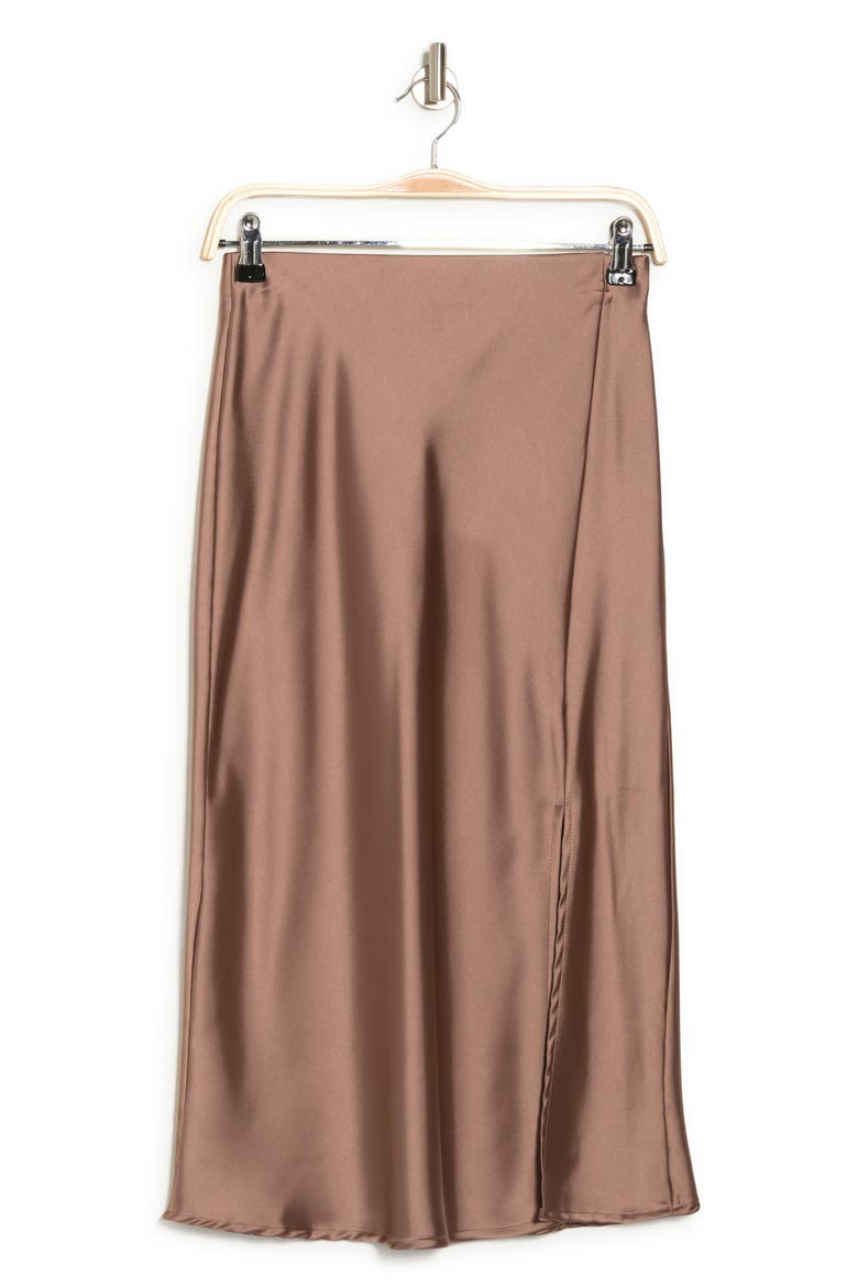 Satin Slit Midi Skirt, Alternate, color, DUNE