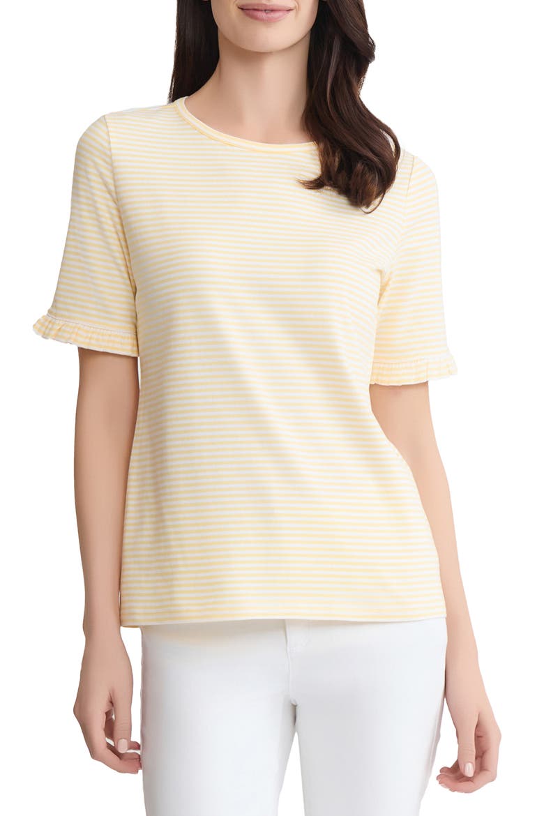 Ruffle Elbow Sleeve T-Shirt, Main, color, CORNSILK/NATURAL WHITE