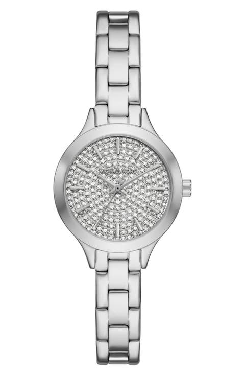Aspyn Crystal Three-Hand Quartz Bracelet Watch, 28mm