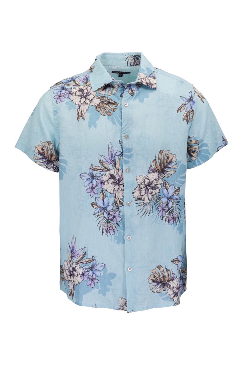 Exotic Floral Mens Linen Printed Shirt, Alternate, color, Exotic Floral Teal