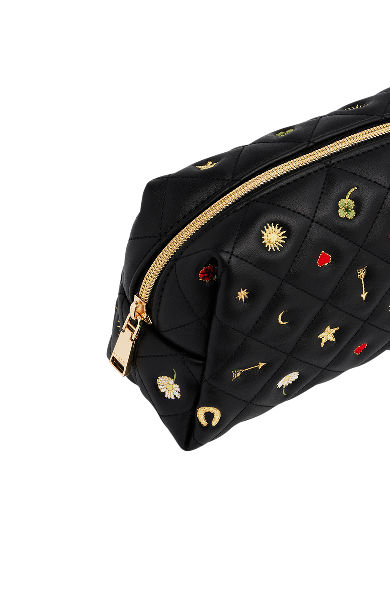 Fable England Quilted Celestial Embroidered Pouch, Alternate, color, Black