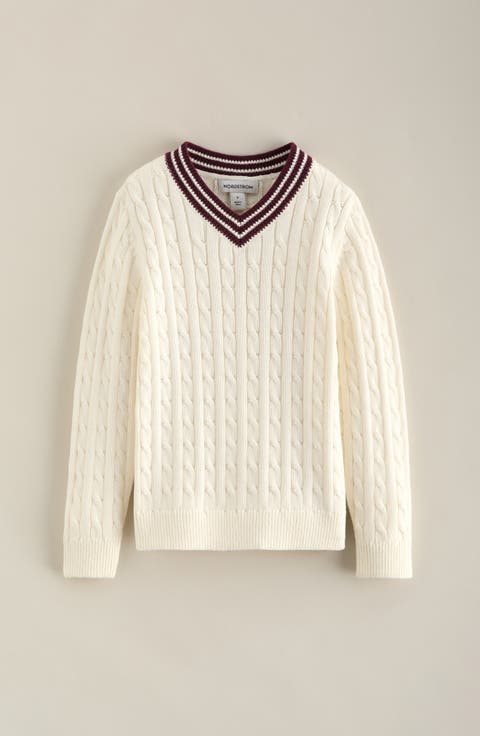 Kids' V-Neck Cable Sweater