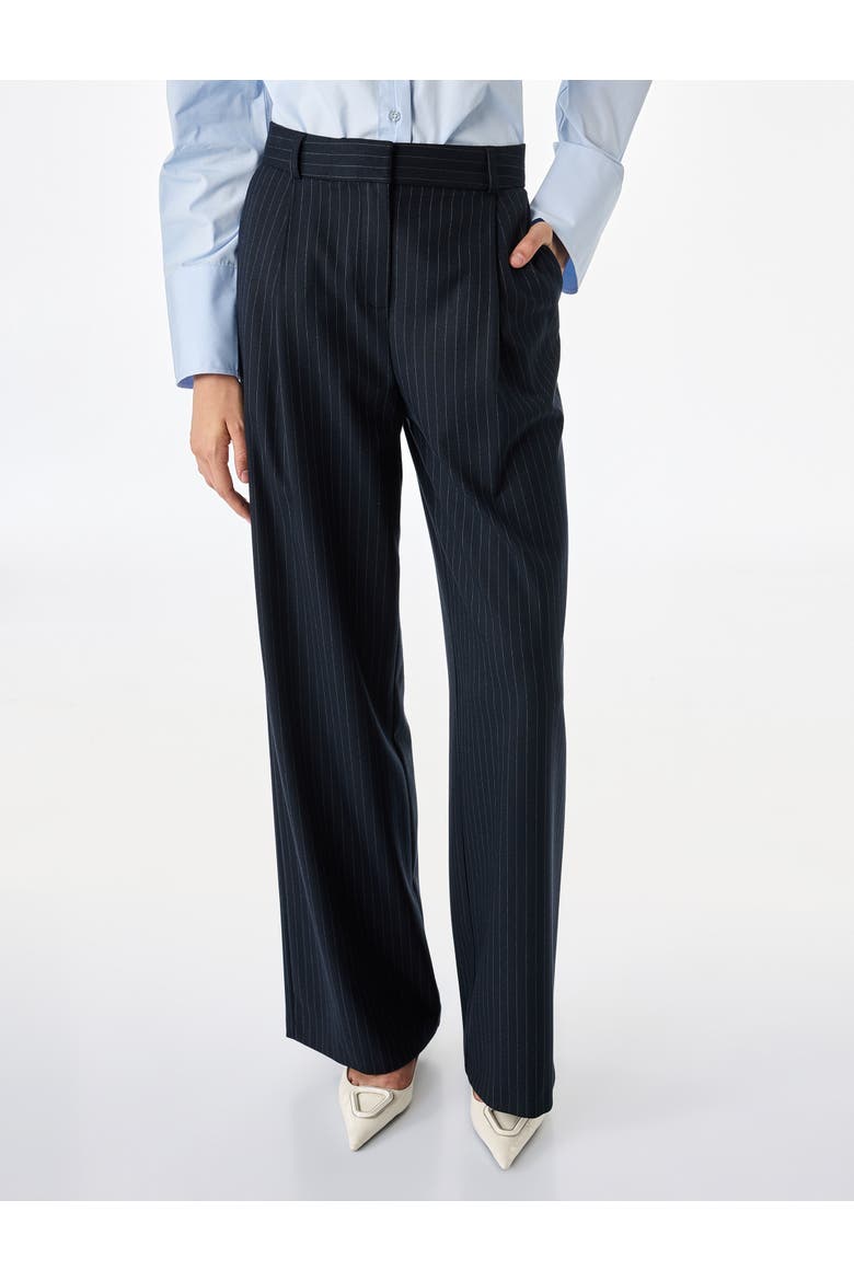 Wide Leg Pinstripe Tailored Trousers with Pockets, Alternate, color, NAVY STRIPE
