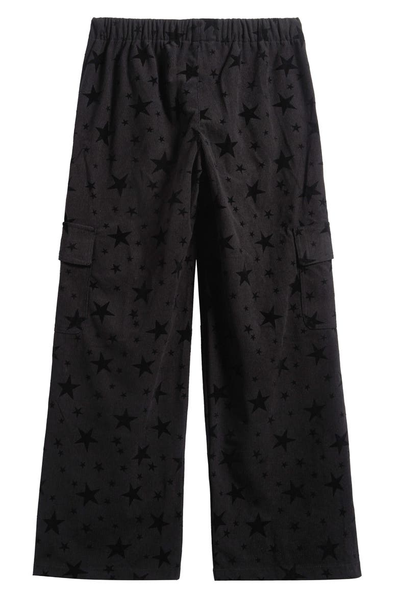 Kids' Star Print Wide Leg Corduroy Cargo Pants, Alternate, color, BLACK