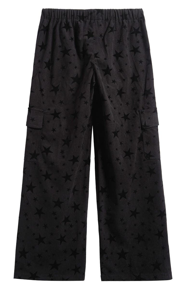 Tractr Kids' Star Print Wide Leg Corduroy Cargo Pants, Alternate, color, Black