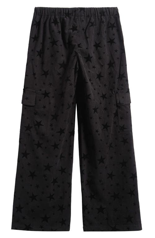 Tractr Kids' Star Print Wide Leg Corduroy Cargo Pants In Black