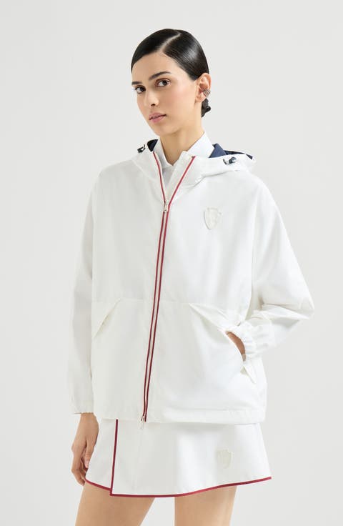 Hooded outerwear jacket with logo