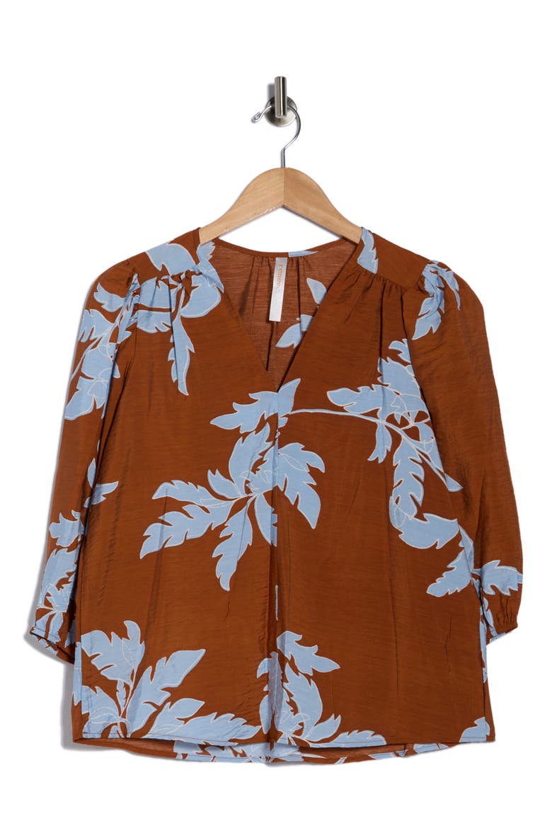 Floral Balloon Sleeve Top, Alternate, color, RUST