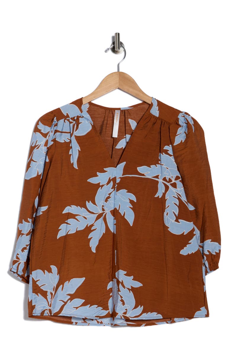 Renee C Floral Balloon Sleeve Top, Main, color, Rust