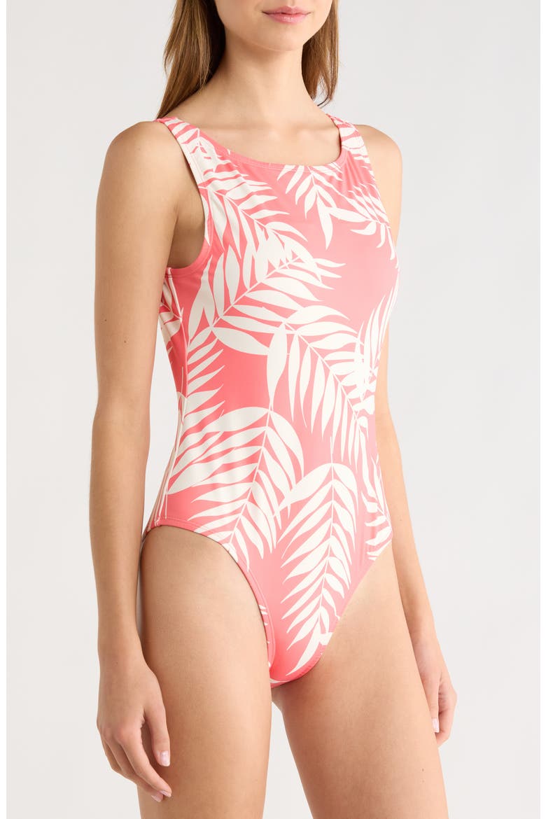 Buckle Back One-Piece Swimsuit, Alternate, color, CORAL PARADISE FOLIAGE