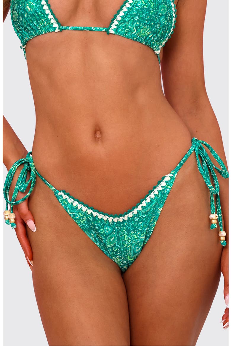 Crochet Dipped Side Tie Bikini Bottoms, Main, color, EMERALD AURA