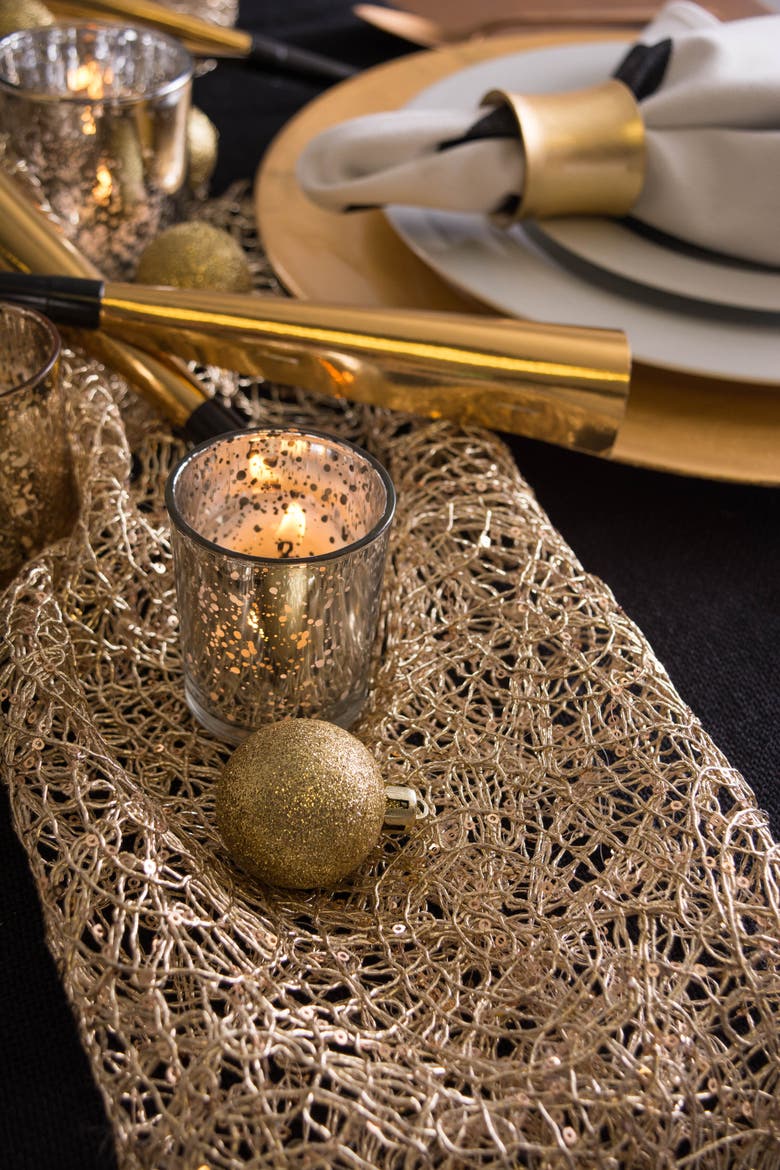 Sequin Mesh Table Runner Roll 16x120", Alternate, color, Gold