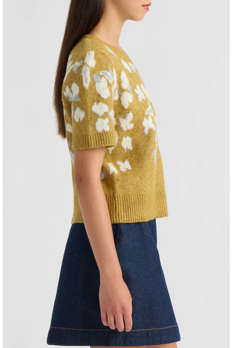 Floral Short Sleeve Sweater, Alternate, color, CHARTREUSE
