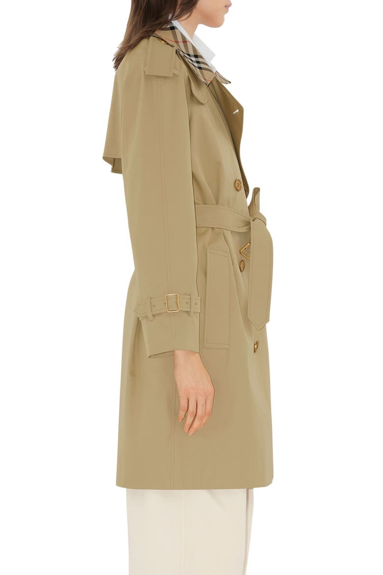 Castleford Check Collar Shower Resistant Cotton Gabardine Short Trench Coat, Alternate, color, HAMPER