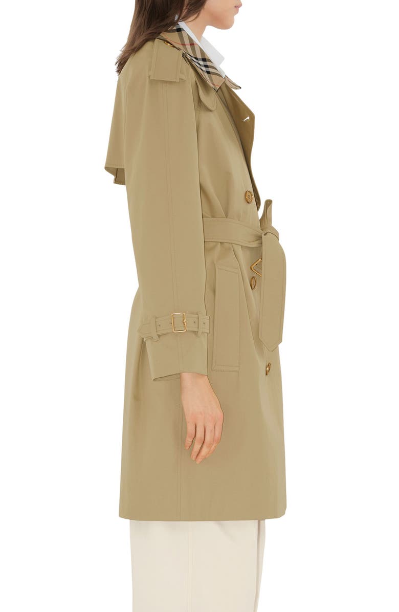 Burberry Castleford Check Collar Shower Resistant Cotton Gabardine Short Trench Coat, Alternate, color, Hamper