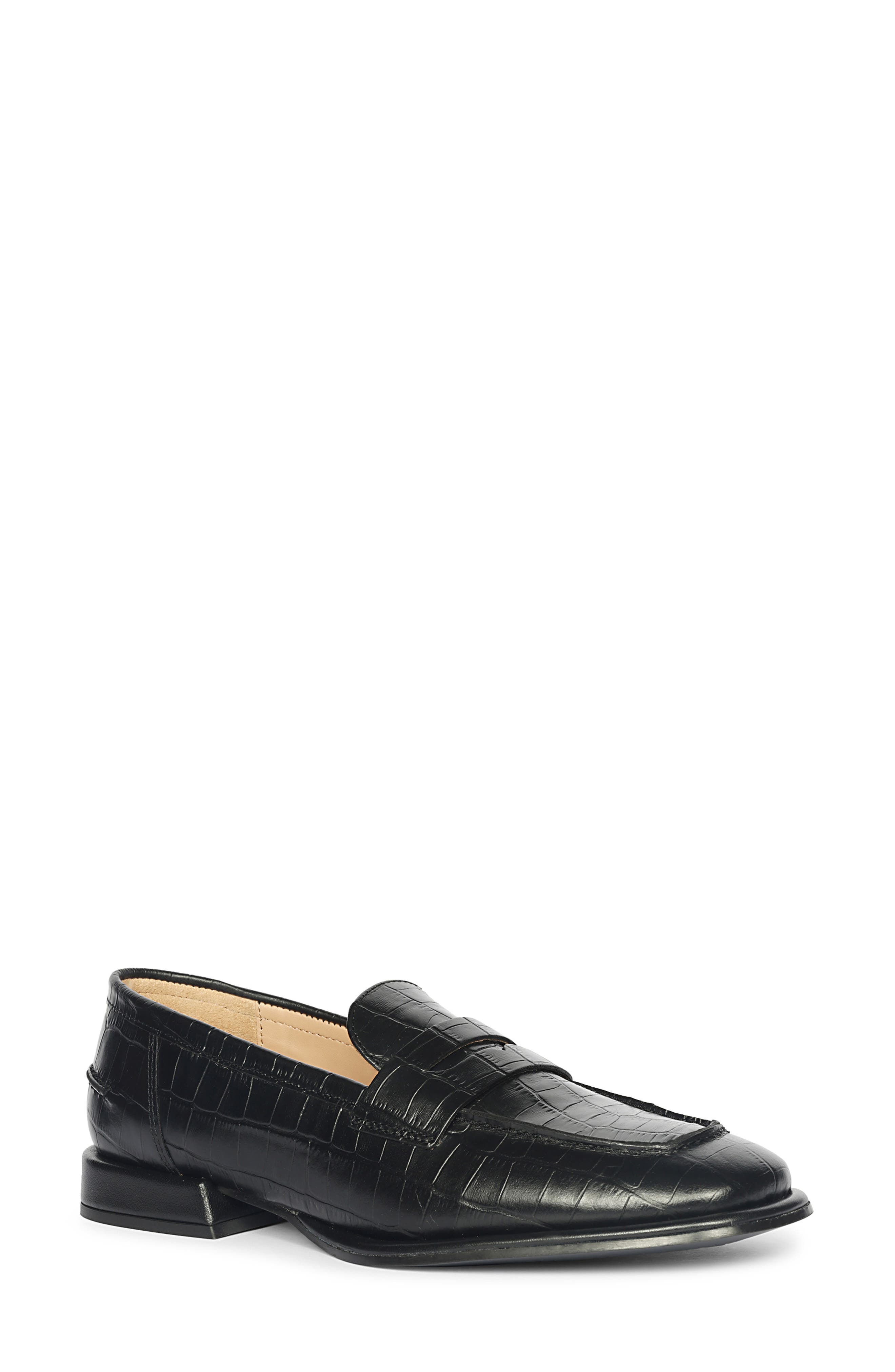 SAINT G Carla Croc Embossed Loafer, Main, color, Black
