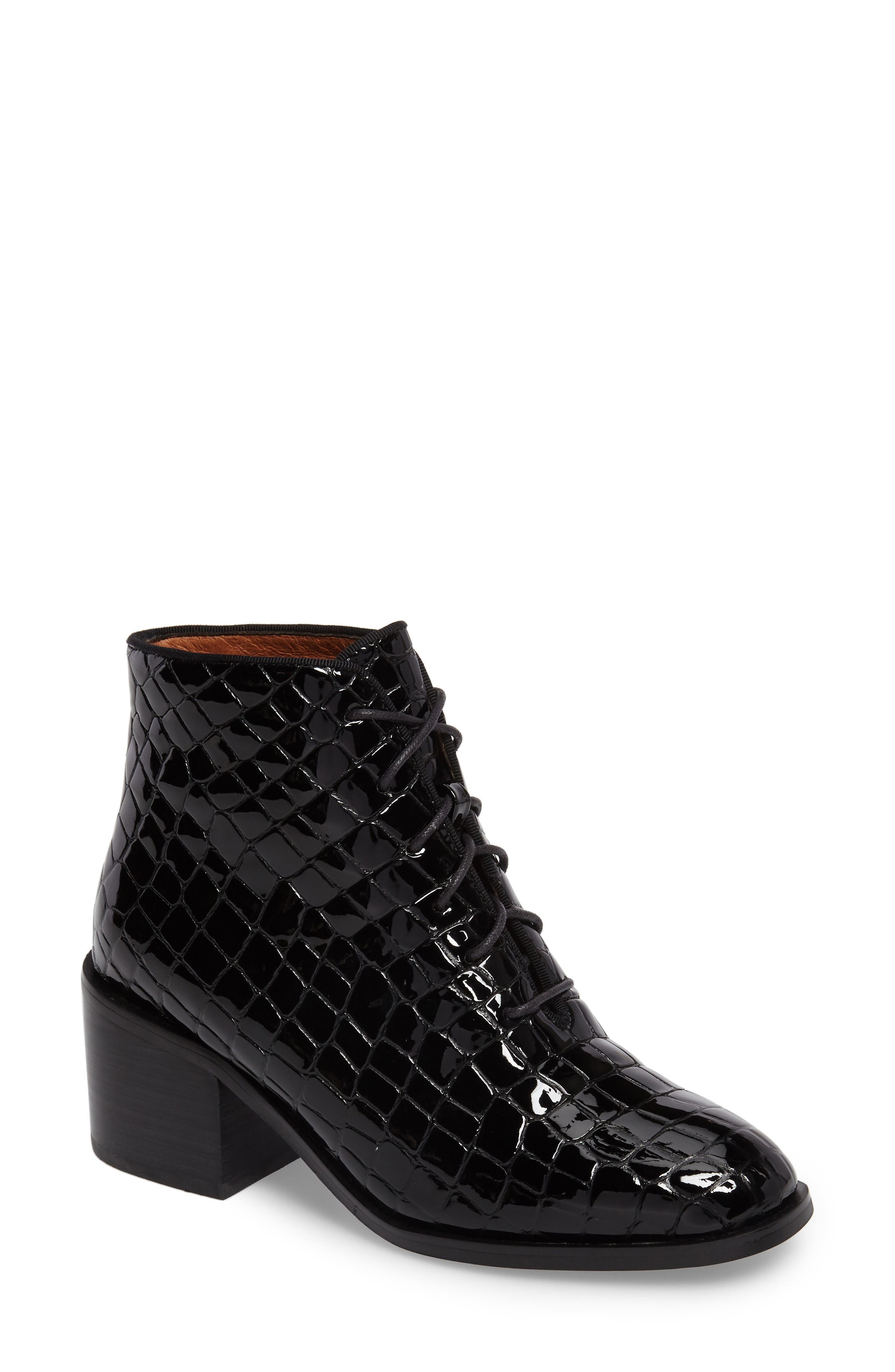 Talcott Block Heel Bootie, Main, color, BLACK PATENT STONE
