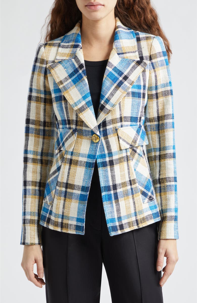 Smythe Cutaway Plaid Linen & Cotton One-Button Blazer, Main, color,